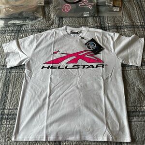 Hellstar White and Pink  Graphic T-Shirt Large